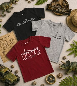 Pack of 3 Dino Rawr Printed T-Shirts For Boys