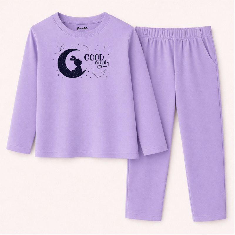 Good Night Printed Purple Summer Nightwear For Kids