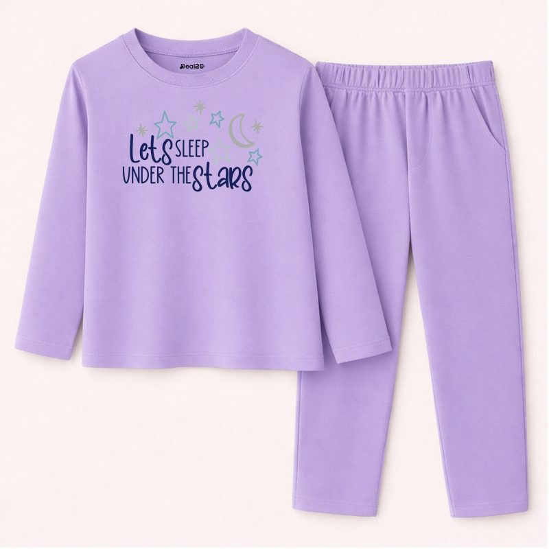 Under The Stars Printed Purple Summer Nightwear For Kids