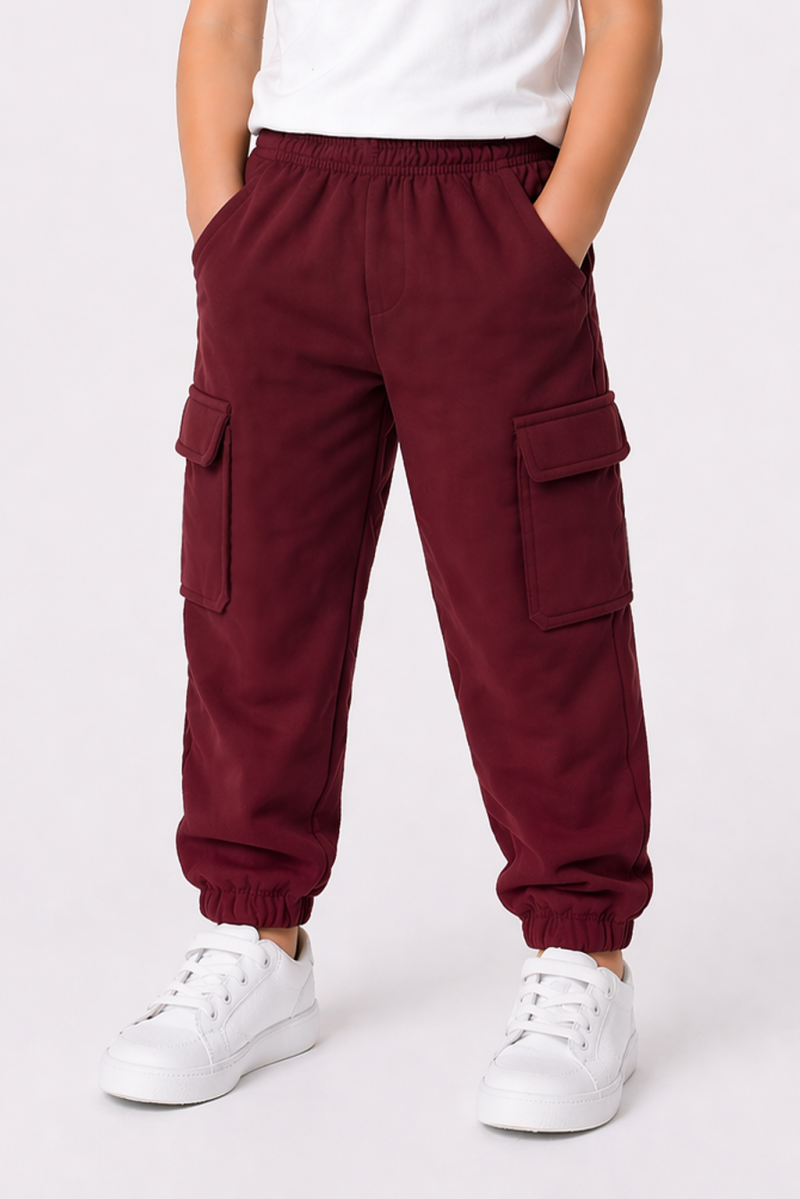 Maroon Cargo Terry Trouser for Kids