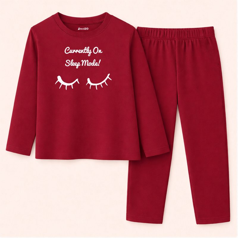 Sleep Mode Printed Maroon Summer Nightwear For Kids