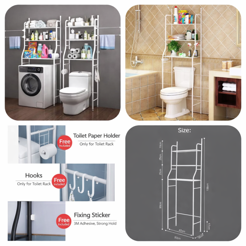 Metal Toilet Rack – White Storage Organizer