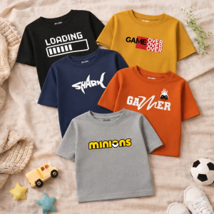Pack of 5 Gamer Loading Minions Printed T-Shirts For Boys