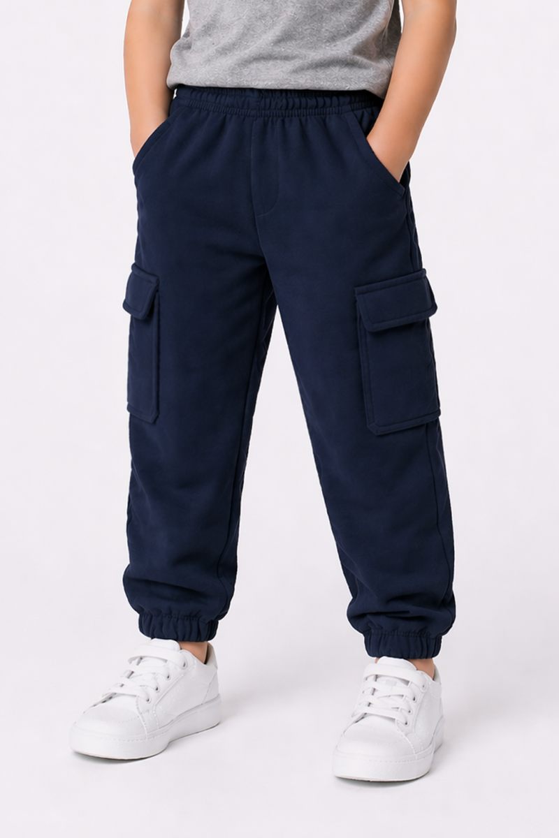 Navy Blue Cargo Terry Trouser for Kids