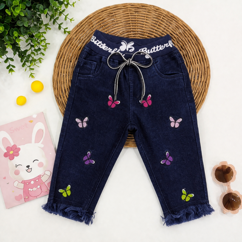 Navy Blue Denim Pant For Girls