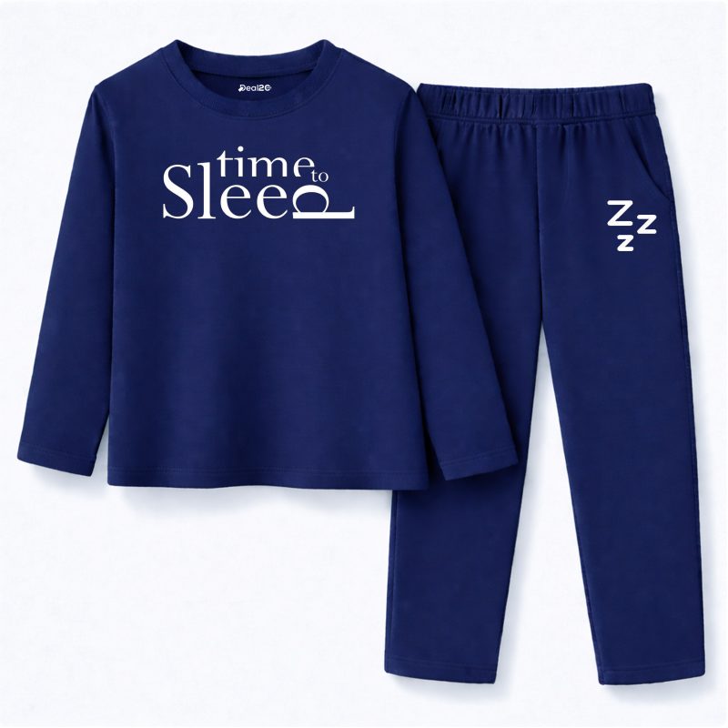 Sleep Time Printed Navy Blue Summer Nightwear For Kids