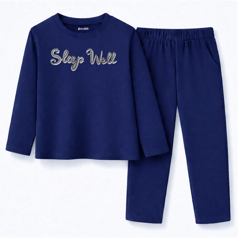 Sleep Well Printed Navy Blue Summer Nightwear For Kids