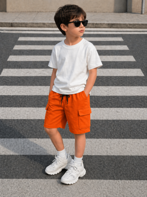 Orange Cargo Summer Short For Boys