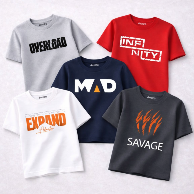 Pack of 5 Overload Mad Savage Printed T Shirts For Tween Kids