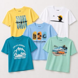 Pack of 5 Vacation Journey Eagle Printed T Shirts For Tween Kids
