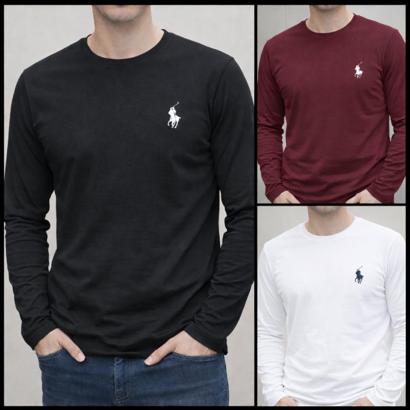 Pack of 3 Polo Horse Printed Long Sleeve T-shirts for Men