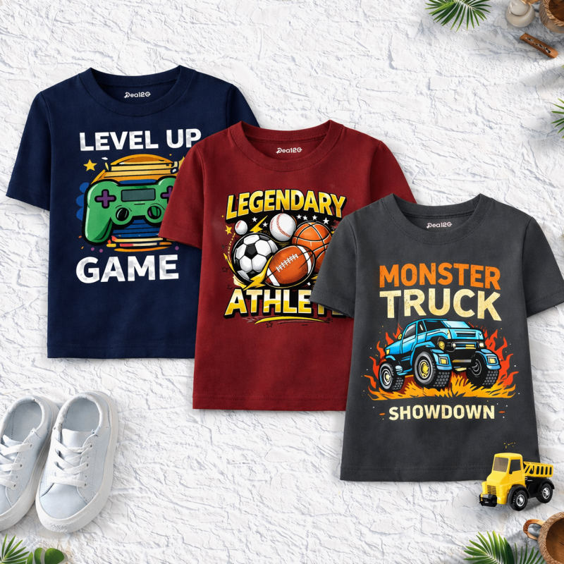 Pack of 3 Athlete Game Truck Printed T Shirts For Tween Kids