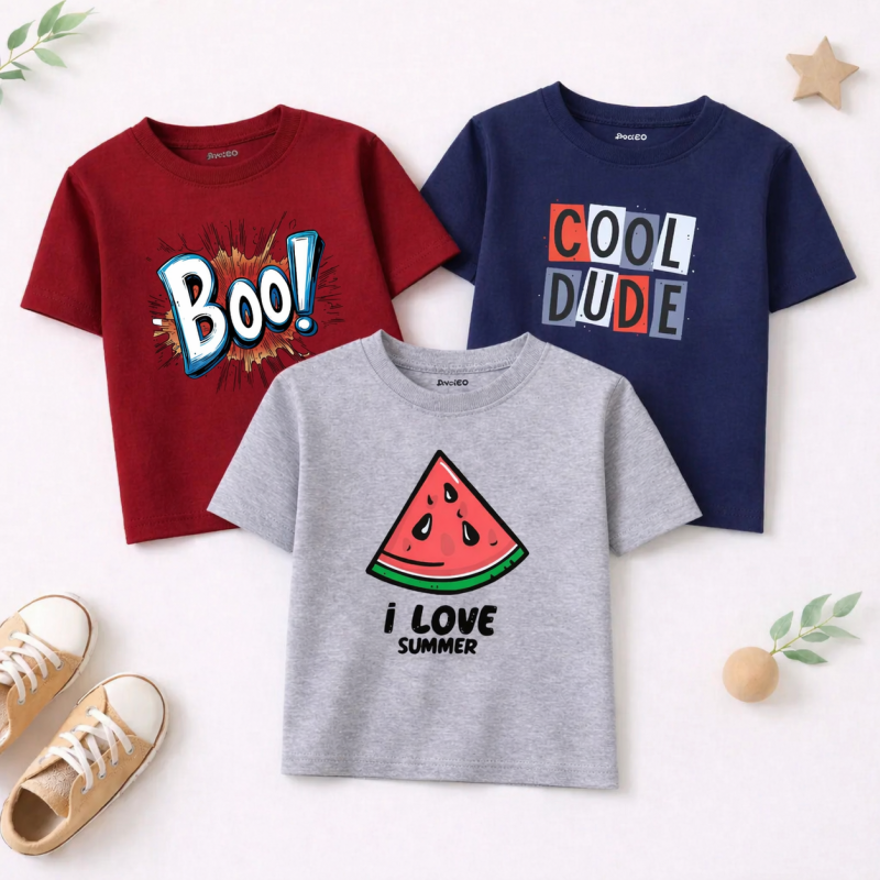 Pack of 3 Summer Time Dude Printed T-Shirts For Boys