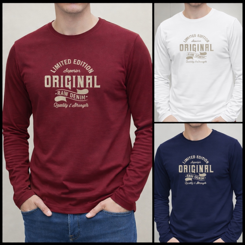 Pack of 3 Original Printed Long Sleeve T-shirts for Men