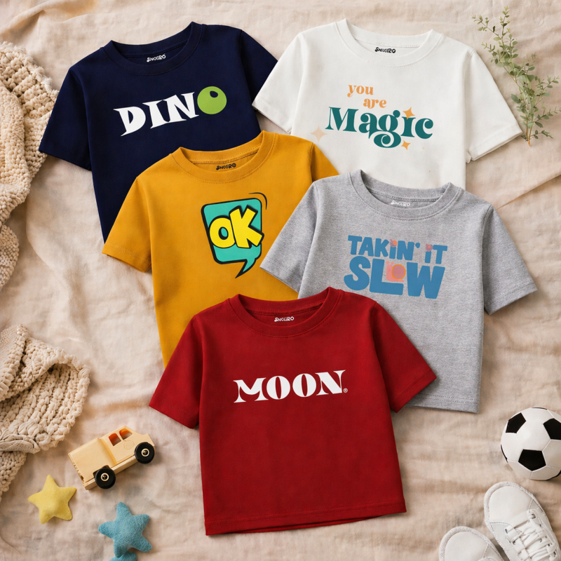 Pack of 5 Ok Magic Dino Printed T-Shirts For Boys