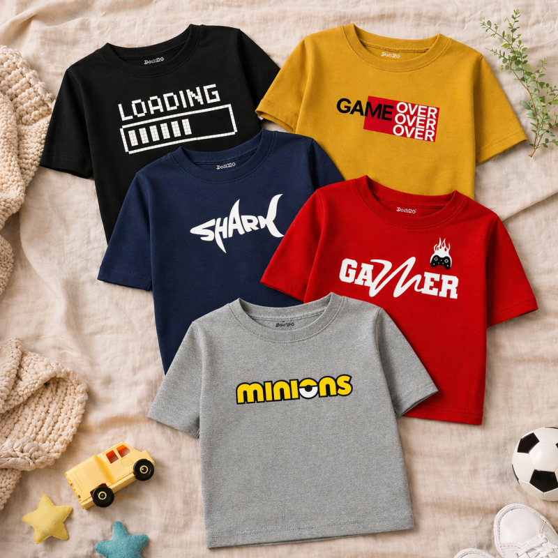 Pack of 5 Gamer Loading Minions Printed T-Shirts For Boys