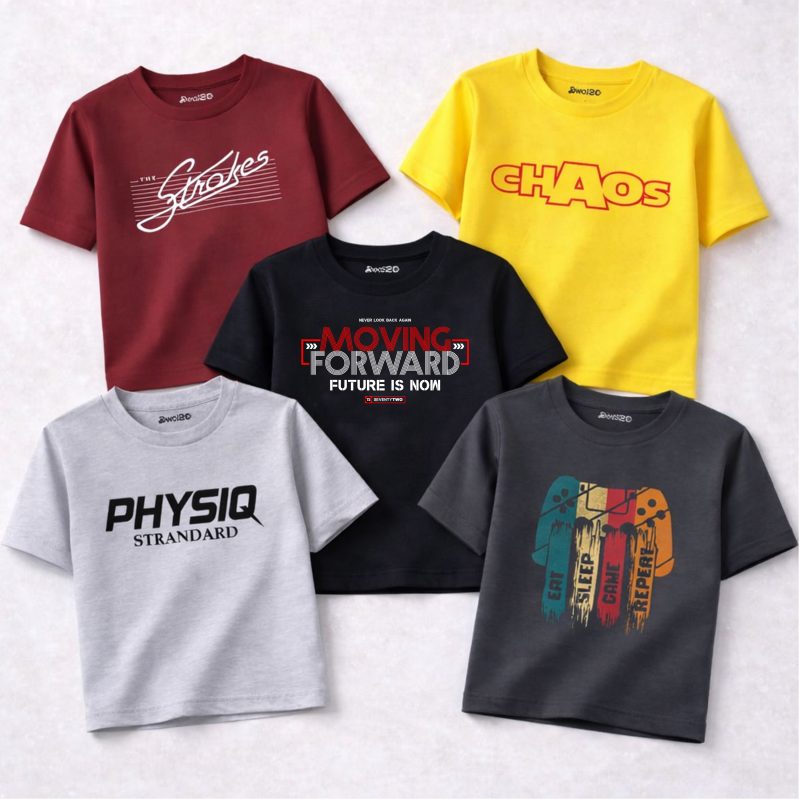 Pack of 5 Physiq Game Process Printed T Shirts For Tween Kids Pack of 5 Physiq Game Process Printed T Shirts For Tween Kids