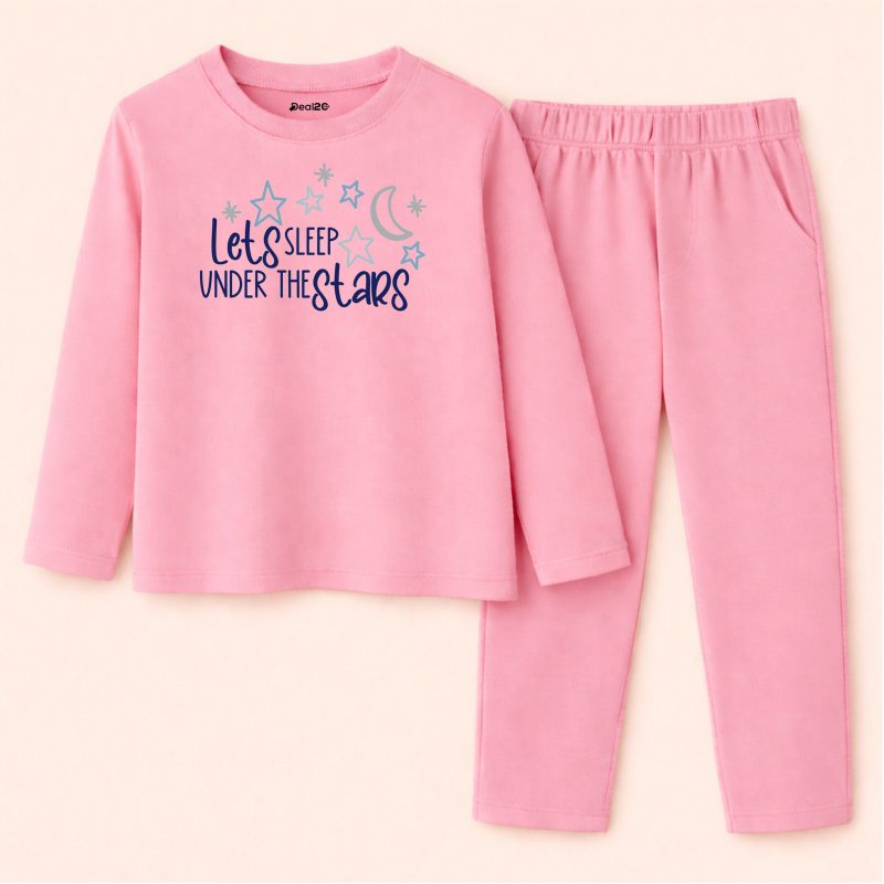 Under The Stars Printed Pink Summer Nightwear For Kids