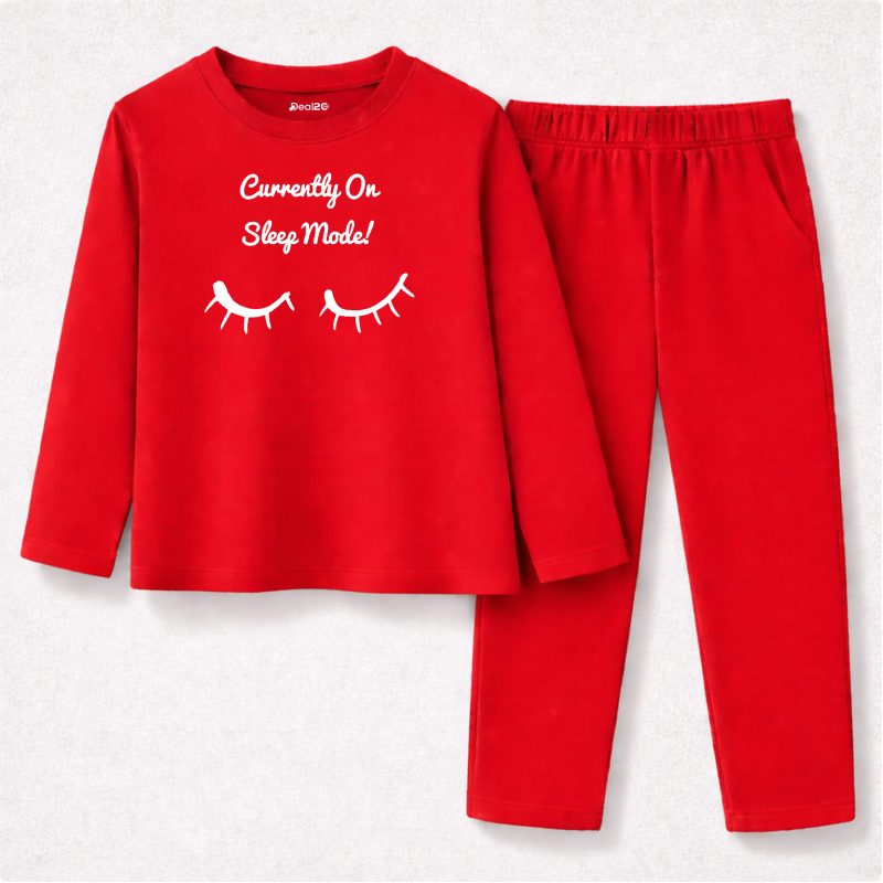 Sleep Mode Printed Red Summer Nightwear For Kids