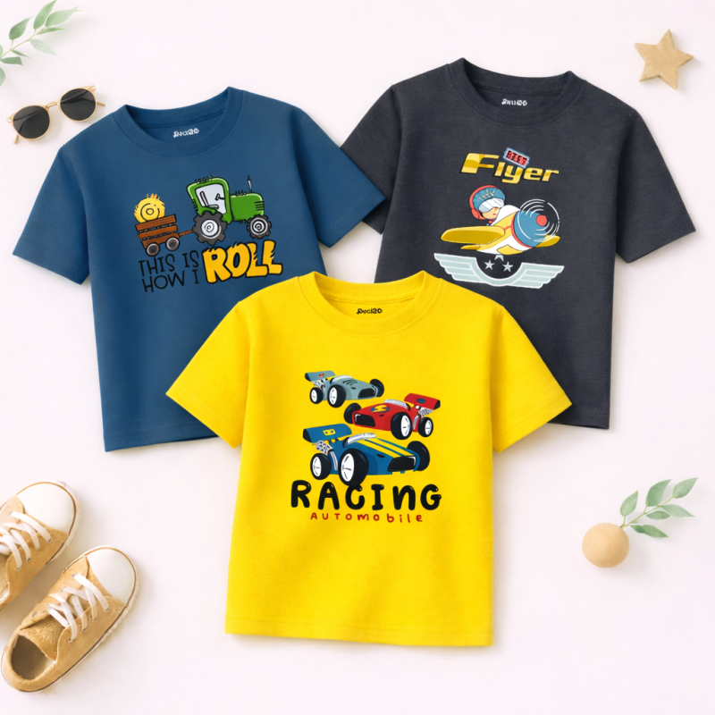 Pack of 3 Flyer Racing Printed T-Shirts For Boys