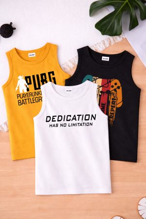 Pack of 3 Pubg Player Limitation Printed Tank Tops for Tween Kids