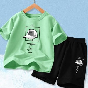 Cap Printed Summer Short Suit For Kids