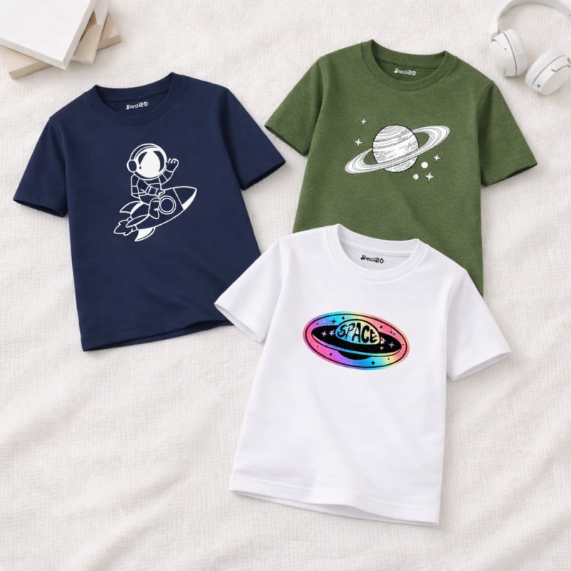 Pack of 3 Planet Space Printed T Shirts For Tween Kids