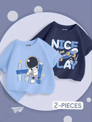 Pack of 2 Space & Skate Printed T Shirts For Young Kids