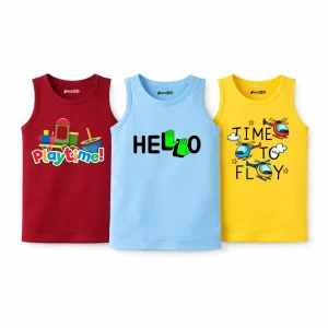 Pack of 3 Hello Play Time Kids Printed Tank Tops