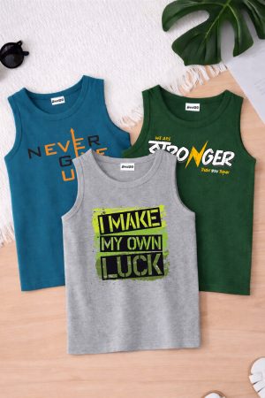 Pack of 3 Never Luck Stronger Printed Tank Tops for Tween Kids