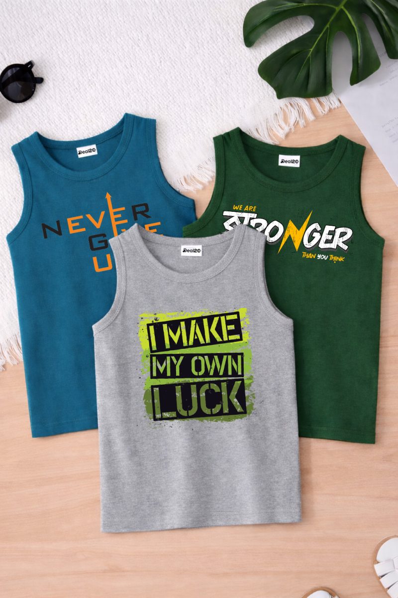 Pack of 3 Never Luck Stronger Printed Tank Tops for Tween Kids