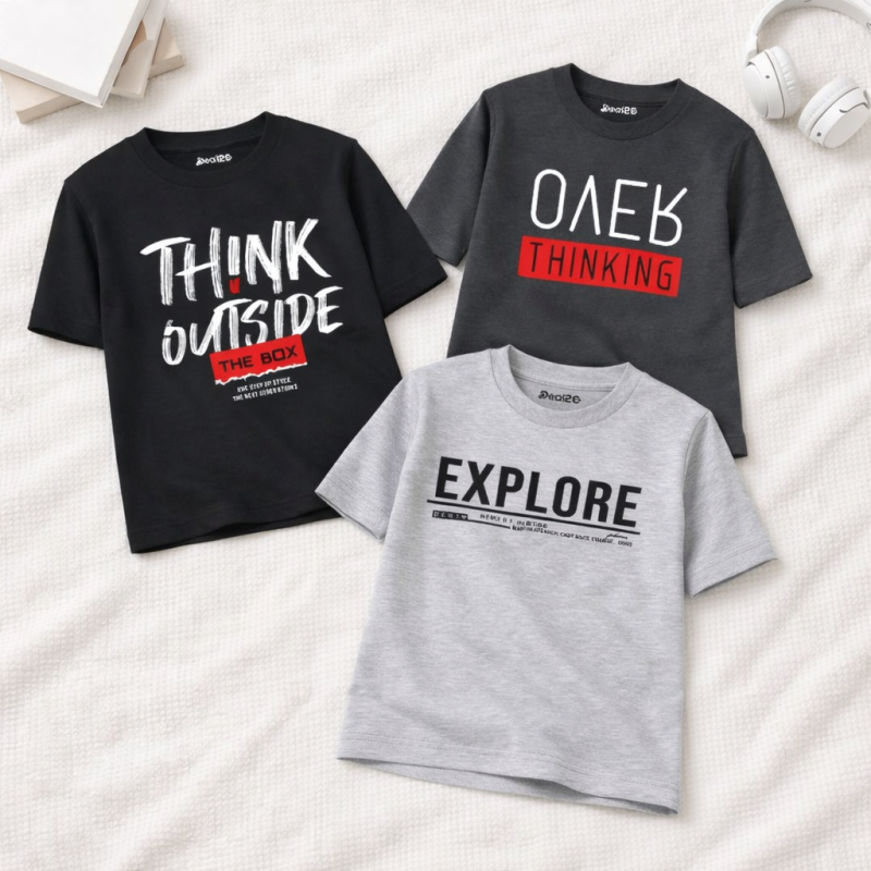 Pack of 3 Out Side Thinking Printed T Shirts For Tween Kids