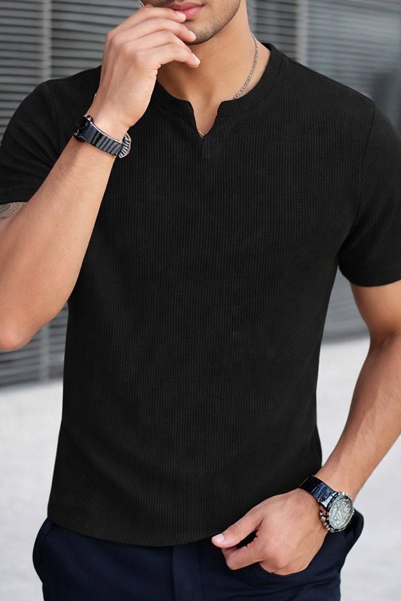 Waffle Knit Black T-Shirt For Mens Waffle Knit Black T-Shirt For Mens