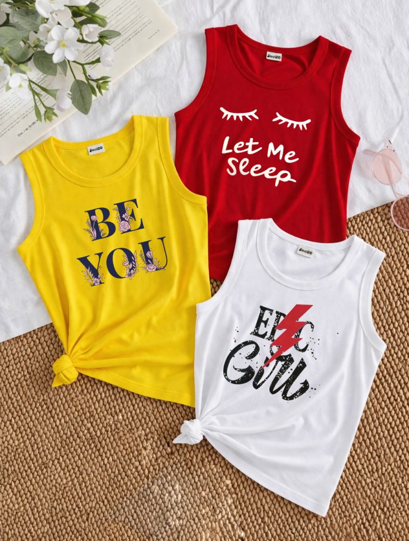 Pack of 3 Epic Be Sleep Girls Printed Tank Tops Pack of 3 Epic Be Sleep Girls Printed Tank Tops
