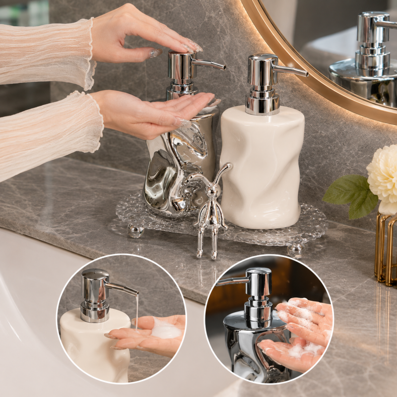 Silver Ceramic Lotion Water Bottle – Bathroom Accessories Soap Container