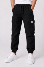 Black Six Pockets Cargo For Kids