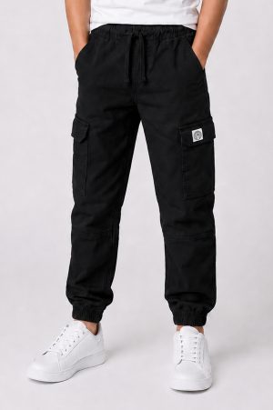 Black Six Pockets Cargo For Kids