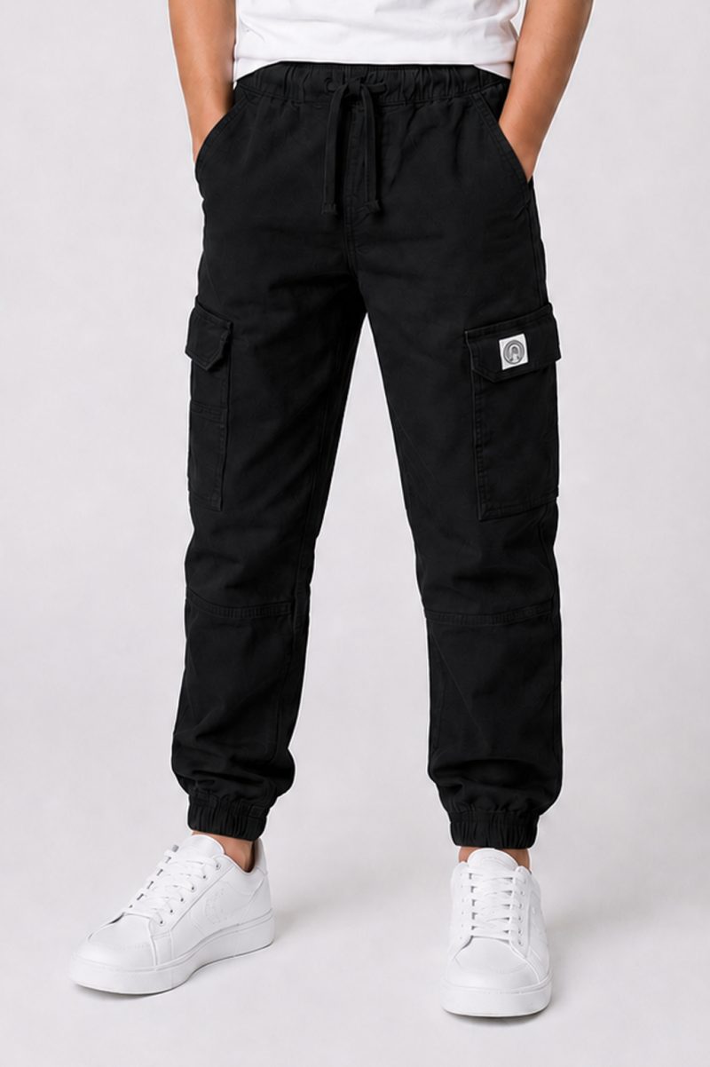 Black Six Pockets Cargo For Kids