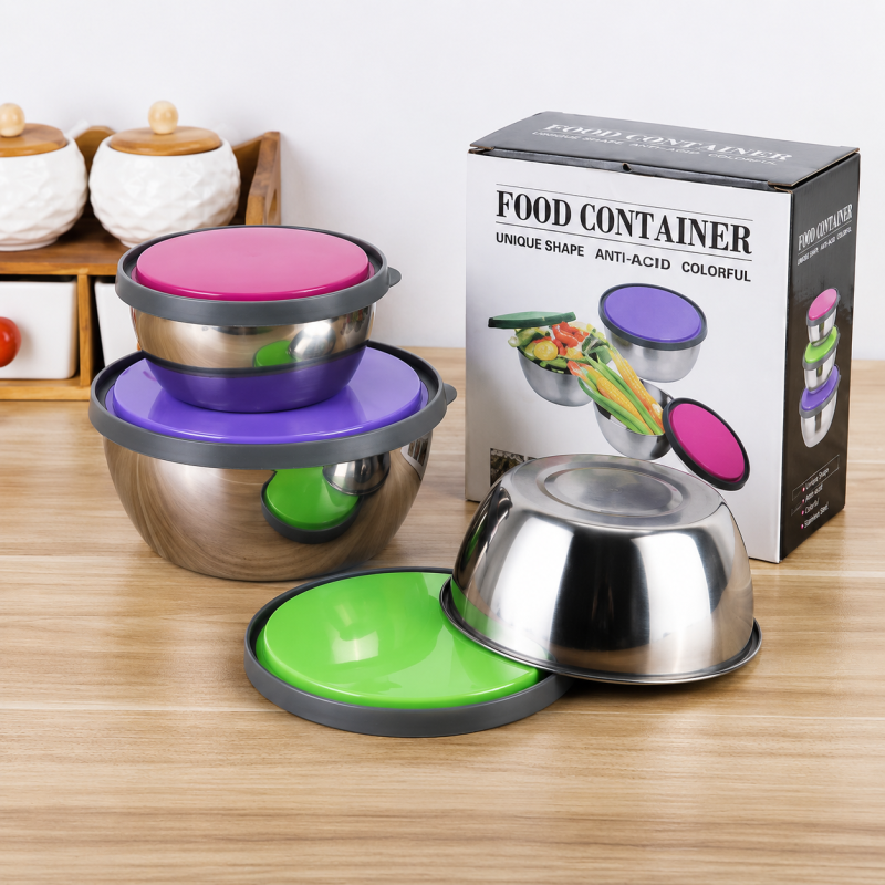 Stainless Steel Colourful Bowl Set – 3pcs Premium Quality