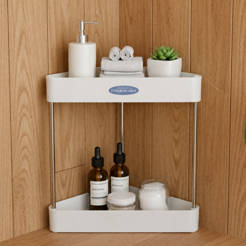 2‑Layer Corner Storage Rack – Bathroom & Kitchen Organizer