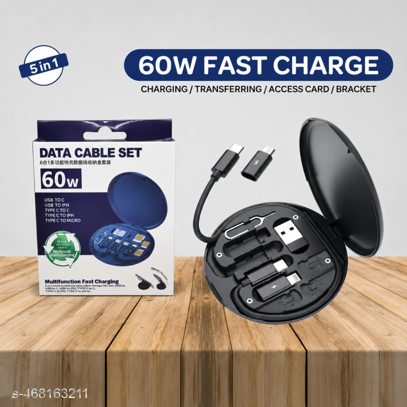 Multifunctional Cable Set – 5‑in‑1 60W Fast Charging Data Cabel Set