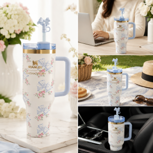 Premium Bow & Rose Floral Quencher Tumbler