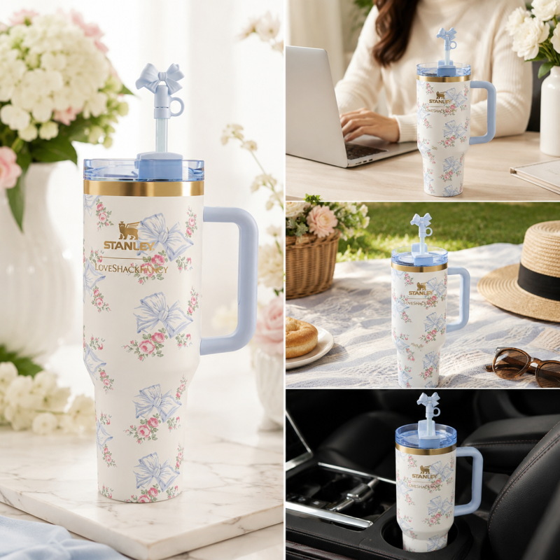 Premium Bow & Rose Floral Quencher Tumbler