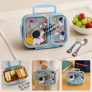 Happy Space Cartoon Lunch Box – Stainless Steel Interior