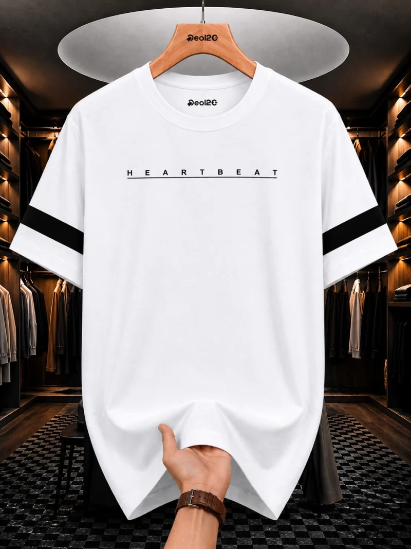 Heartbeat Printed White T-Shirt For Mens