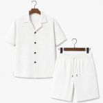 Embossed Pattern White Shirt & Short For Mens