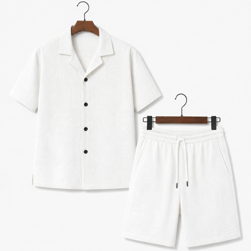 Embossed Pattern White Shirt & Short For Mens Embossed Pattern White Shirt & Short For Mens