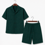 Embossed Pattern Bottle Green Shirt & Short For Mens