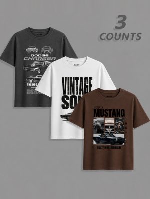 Pack of 3 Dodge Mustang Printed T Shirts For Tween Kids