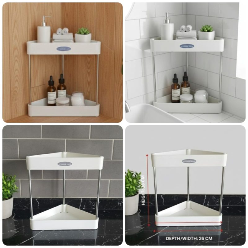2‑Layer Corner Storage Rack – Bathroom & Kitchen Organizer